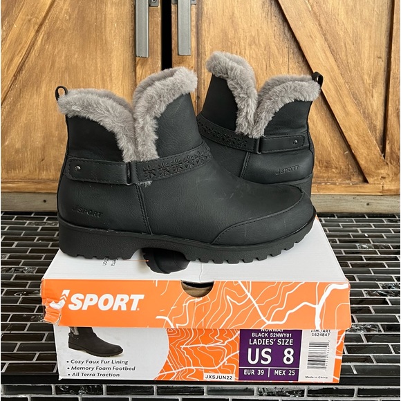 JBU Shoes Jsport Ladies Black Norway Memory Foam Faux Fur Lined Womens Boot New Size 8